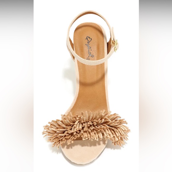 Nude Faux Suede Fringe Heel Sandals - Picture 5 of 10